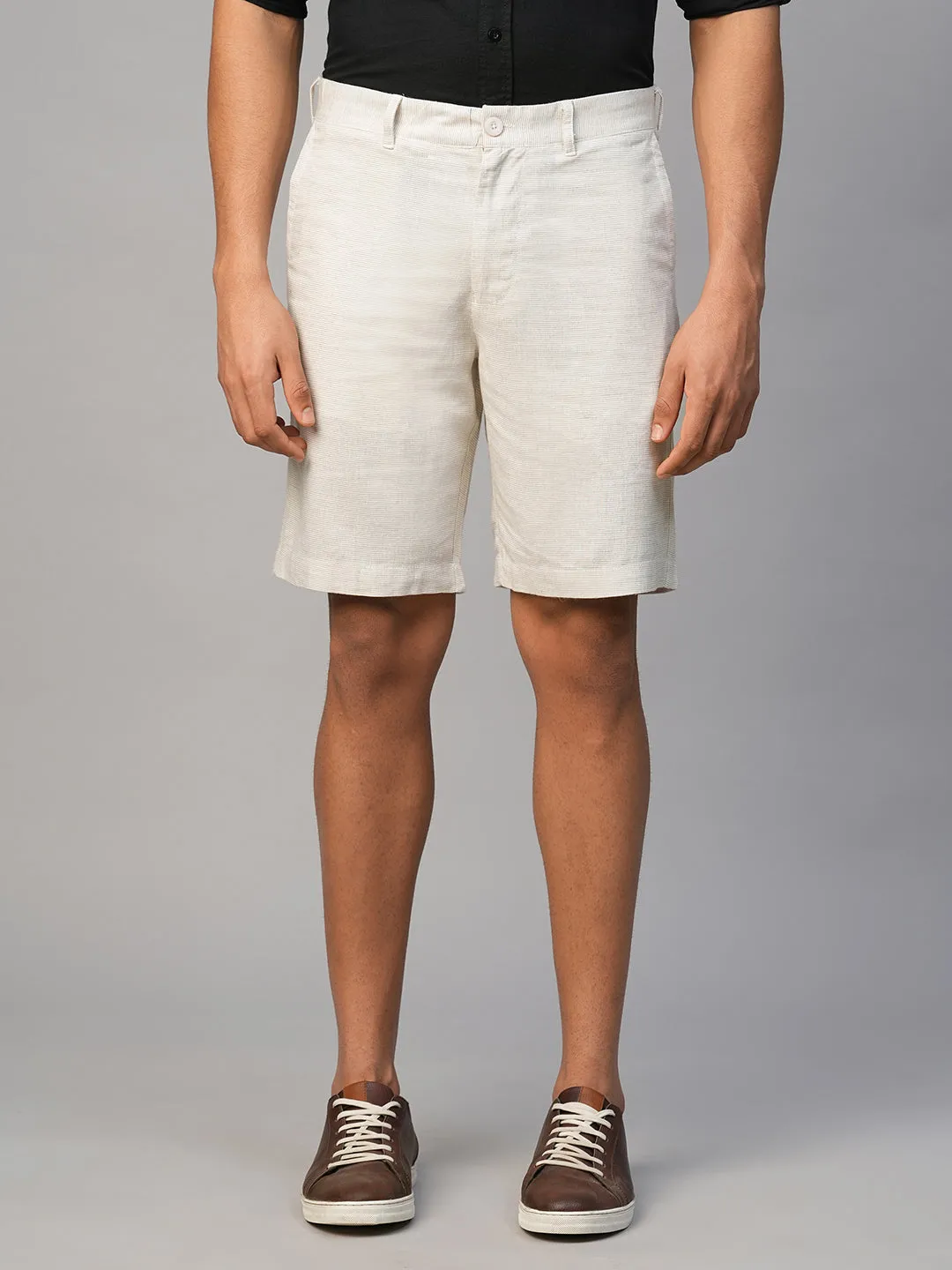 Men's Khaki Viscose Linen Regular Fit Shorts