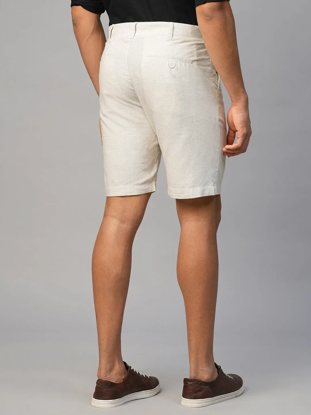 Men's Khaki Viscose Linen Regular Fit Shorts