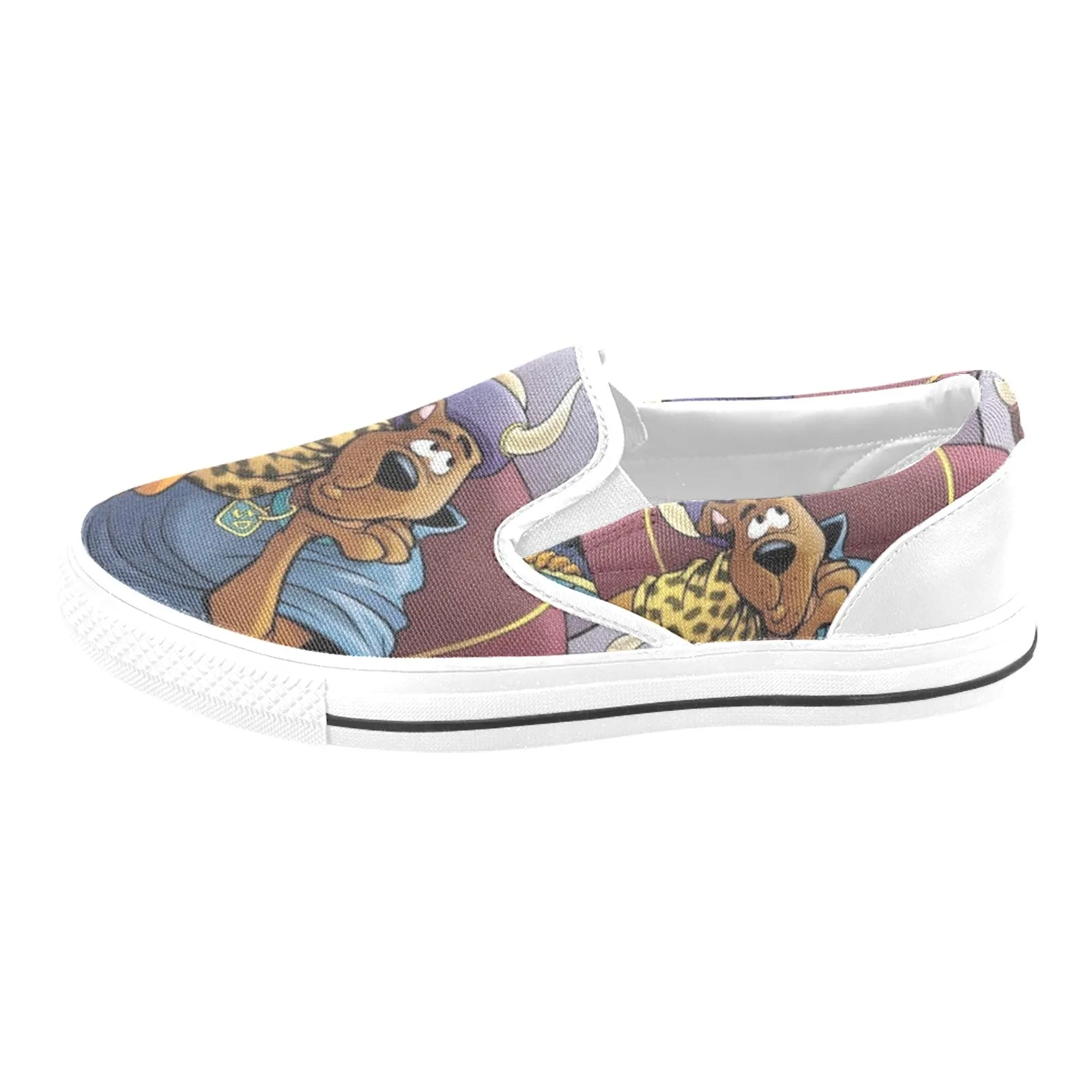 Men's King Scooby-Doo & Daphne Cartoon Print Canvas Slip-on Shoes (White)