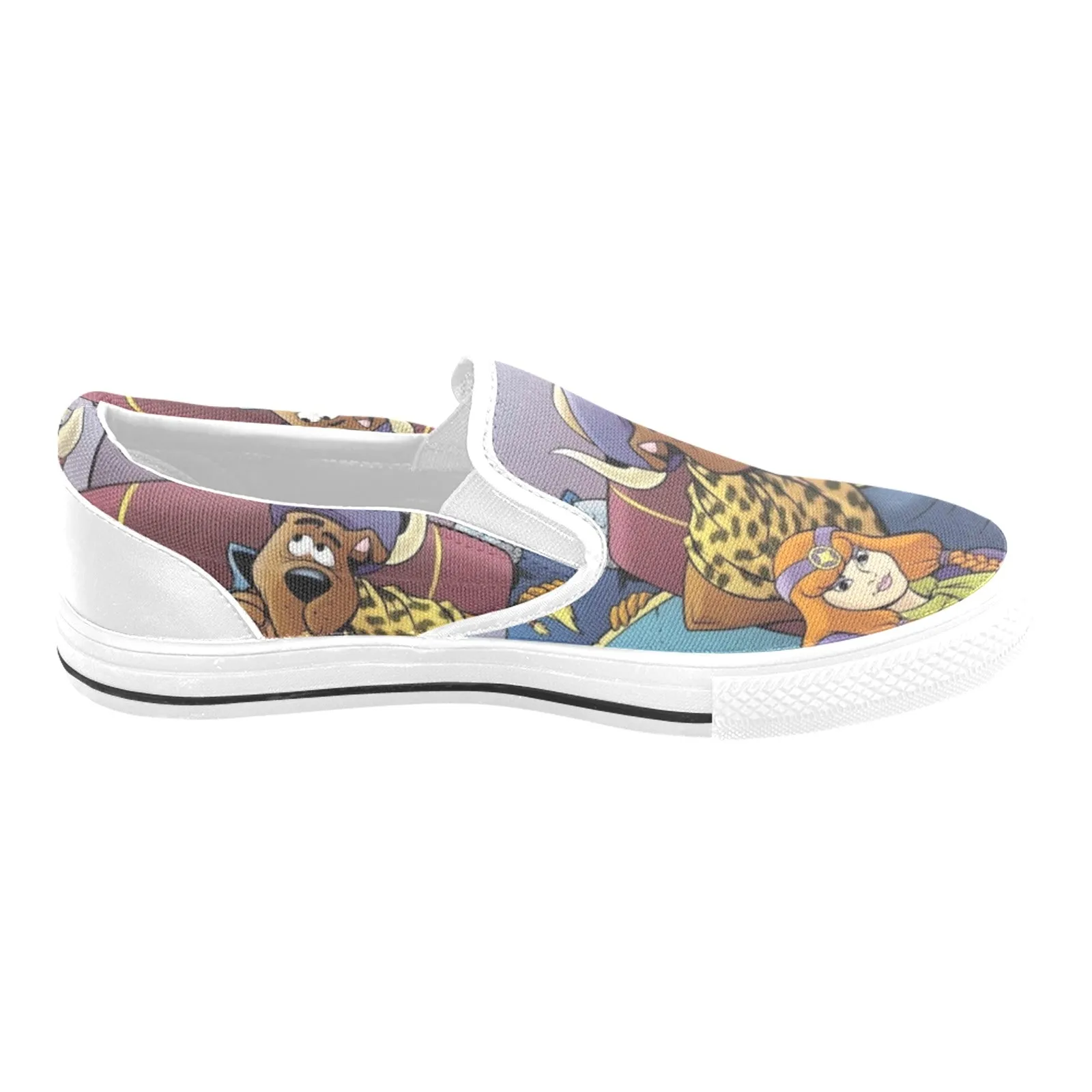 Men's King Scooby-Doo & Daphne Cartoon Print Canvas Slip-on Shoes (White)