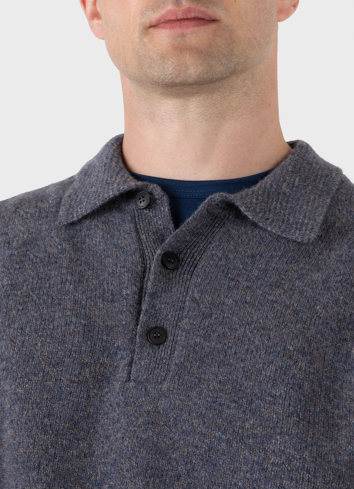 Men's Lambswool Polo Shirt in Slate Blue Twist