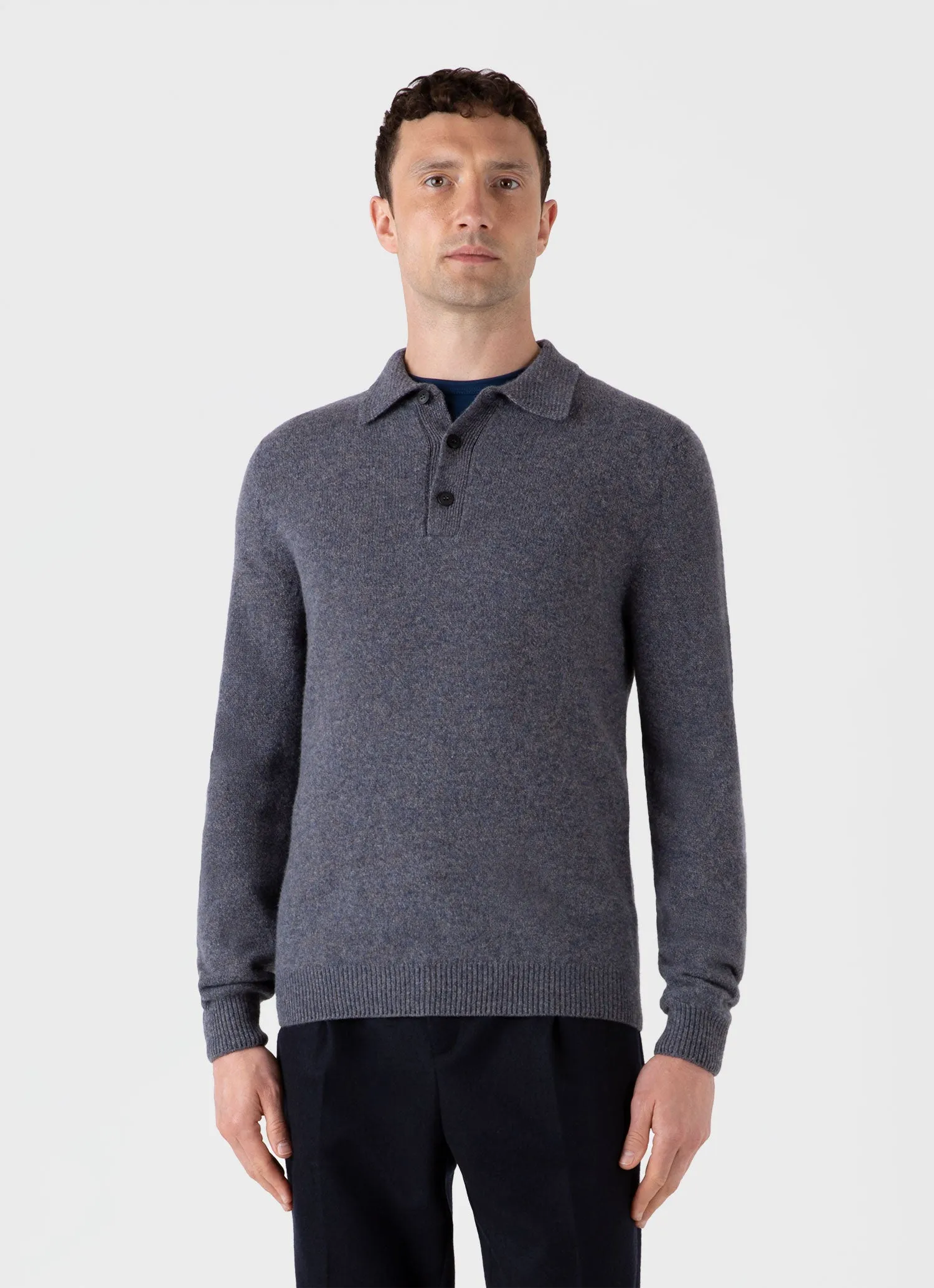 Men's Lambswool Polo Shirt in Slate Blue Twist