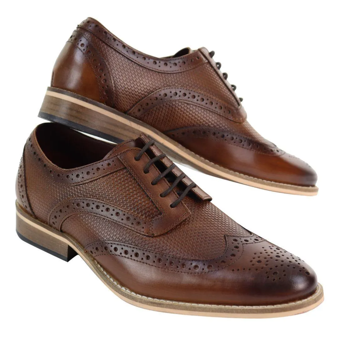 Mens Leather Brogue Shoes Oxford Laced 1920s Gatsby Brown Black Peaky Blinders