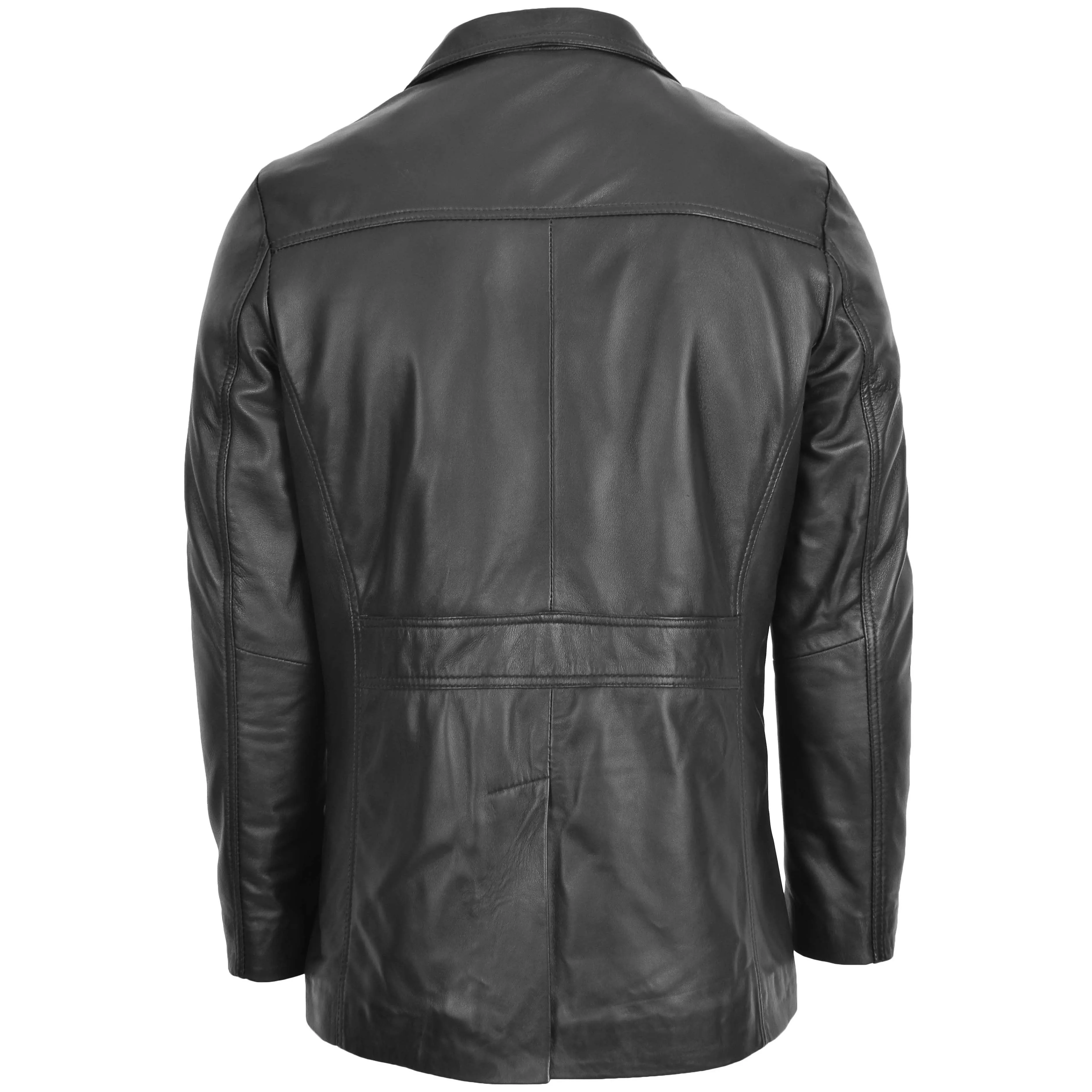 Mens Leather Classic Reefer Jacket Thrill Black