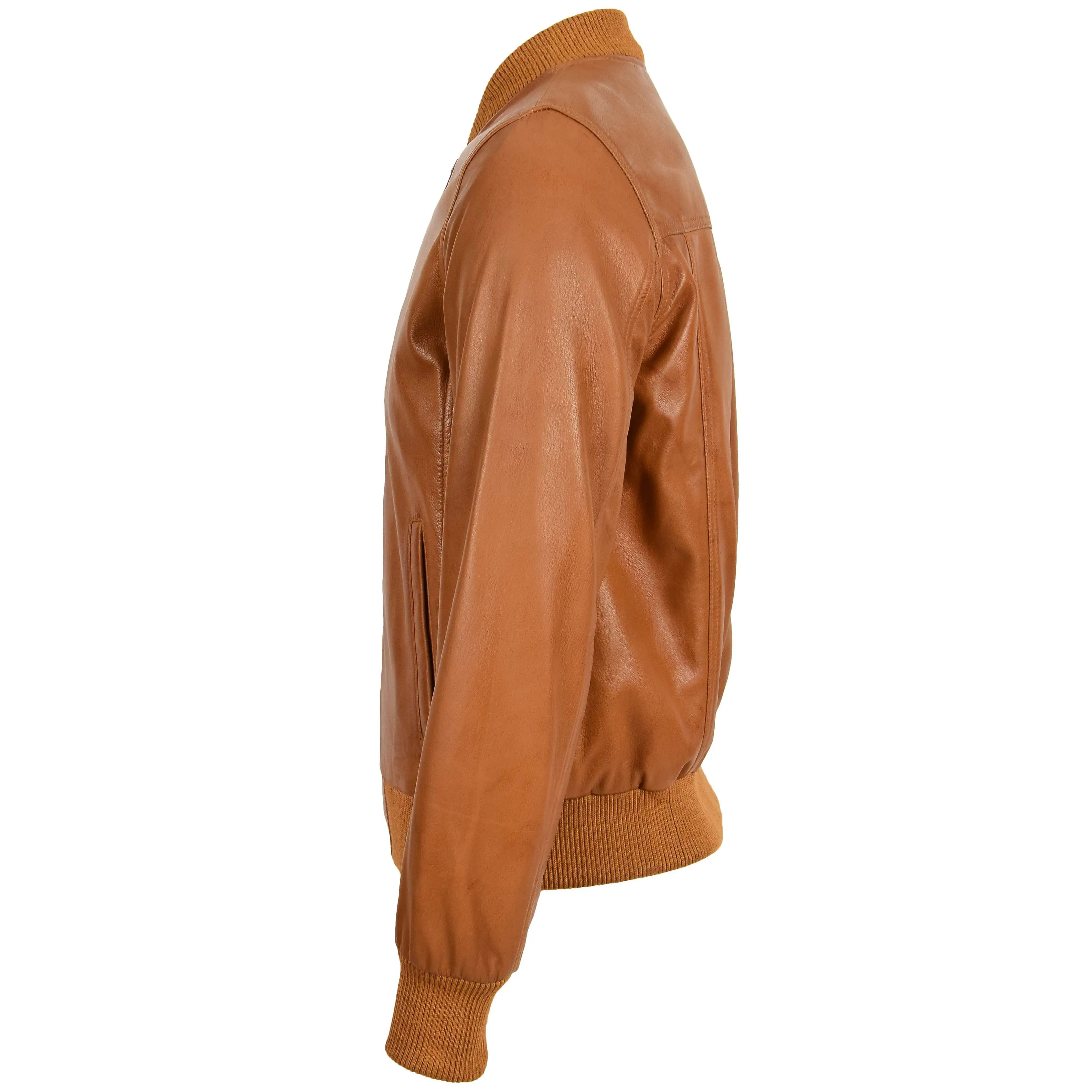 Mens Leather MA-1 Bomber Jacket Ryan Tan