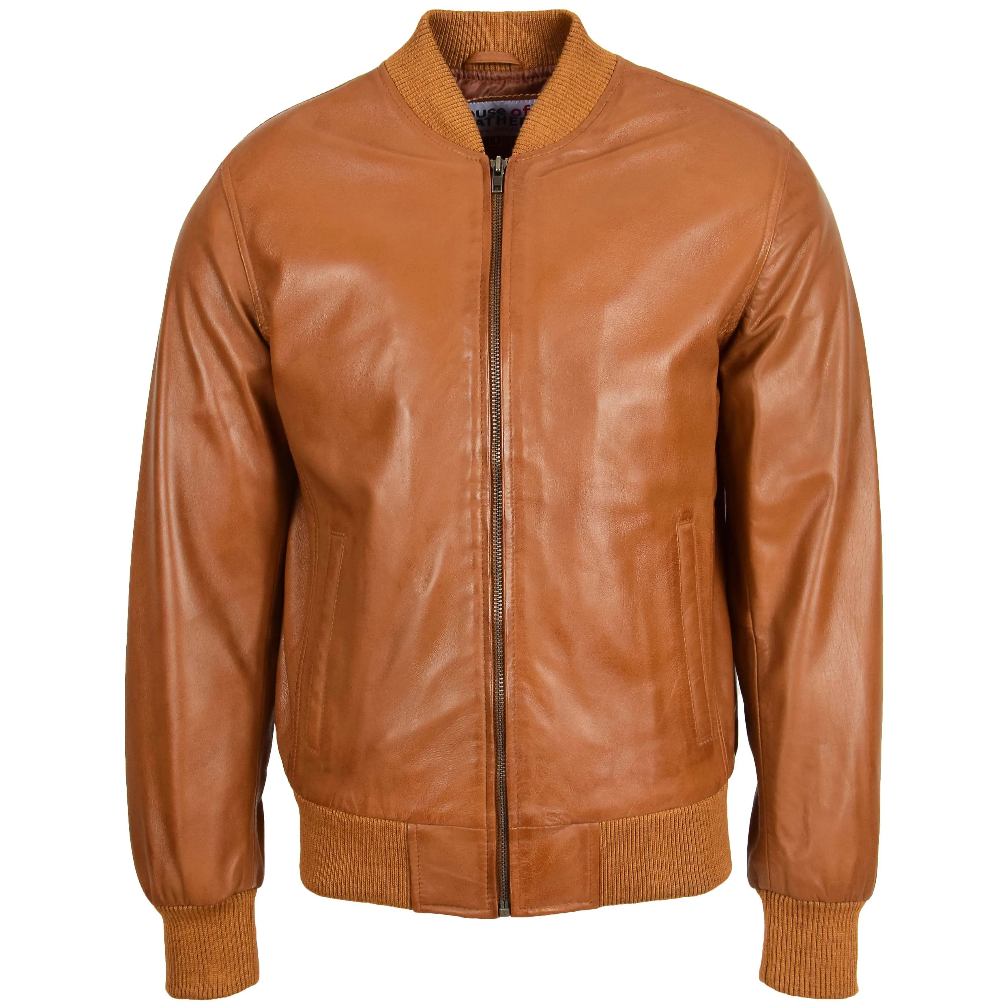 Mens Leather MA-1 Bomber Jacket Ryan Tan