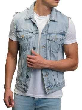 Men's Light Blue Sleeveless Denim Vest