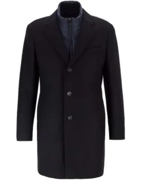 Mens Long Dress men's Dress Topcoat - Winter coat 100% Cashmere Fabric Standard Length Coat Dark Blue