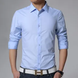 Men's Long Sleeve Slim Fit Plain Dress Shirt