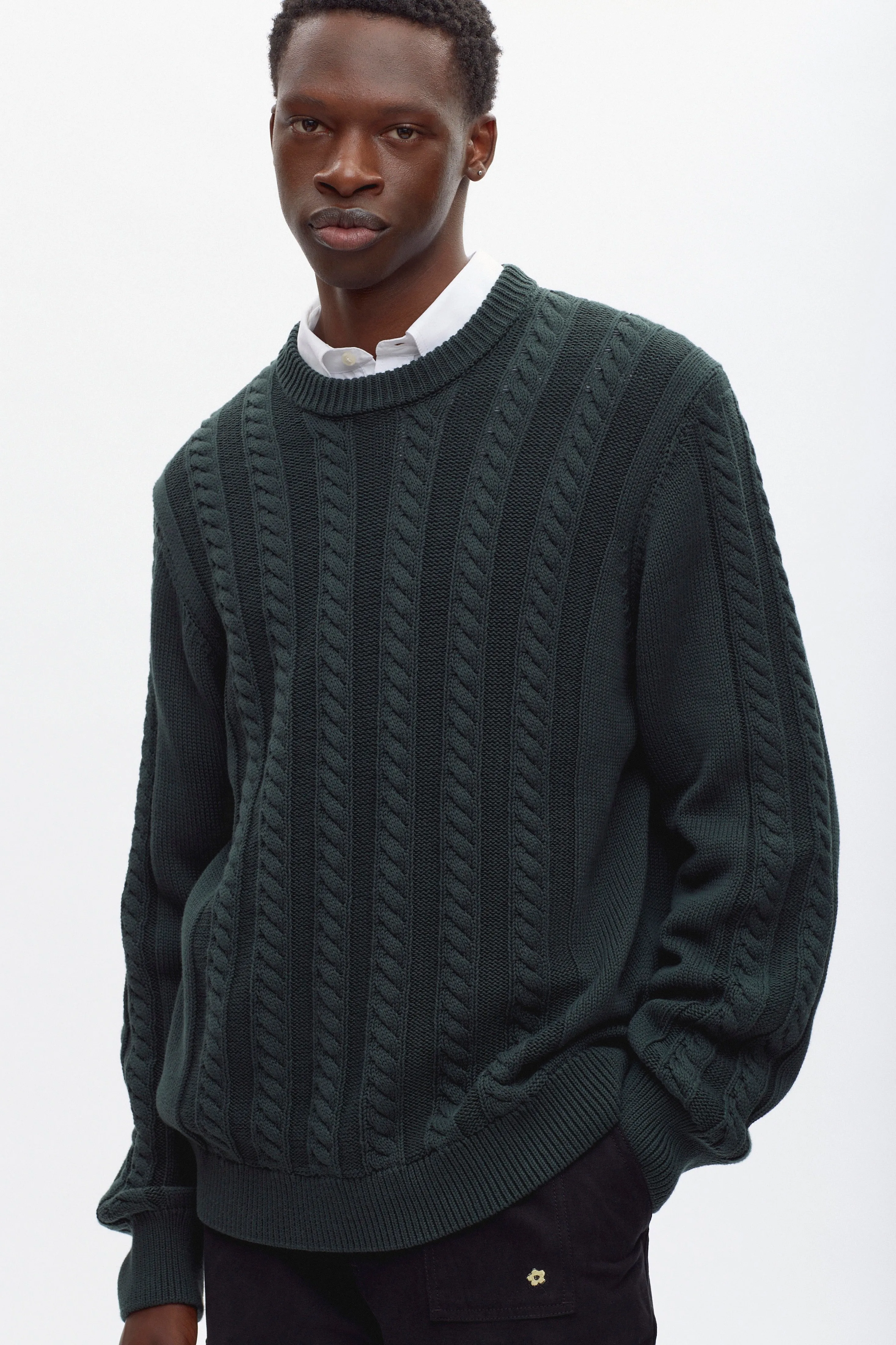 Men's Luxor Cable Sweater in Racing Green