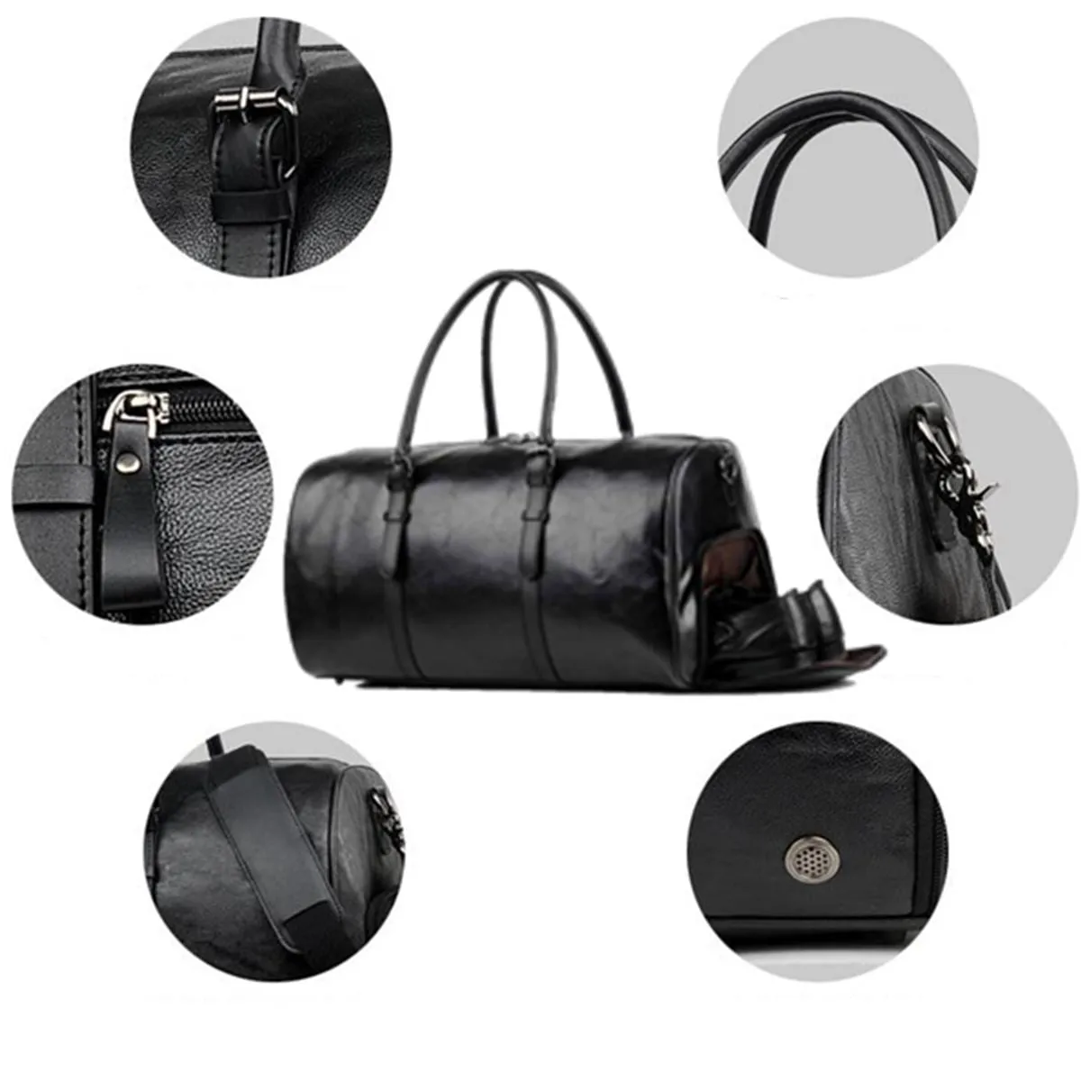 Men's Medium Vegan Leather Barrel Travel Duffel Bag