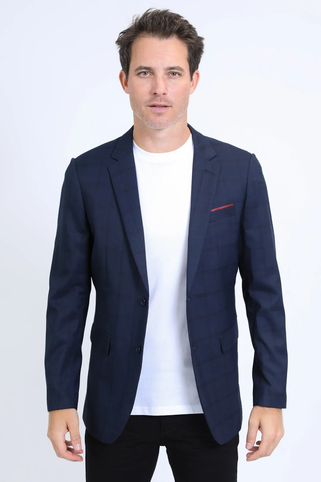 Mens Modern Fit Stretch Date Night Navy Blazer