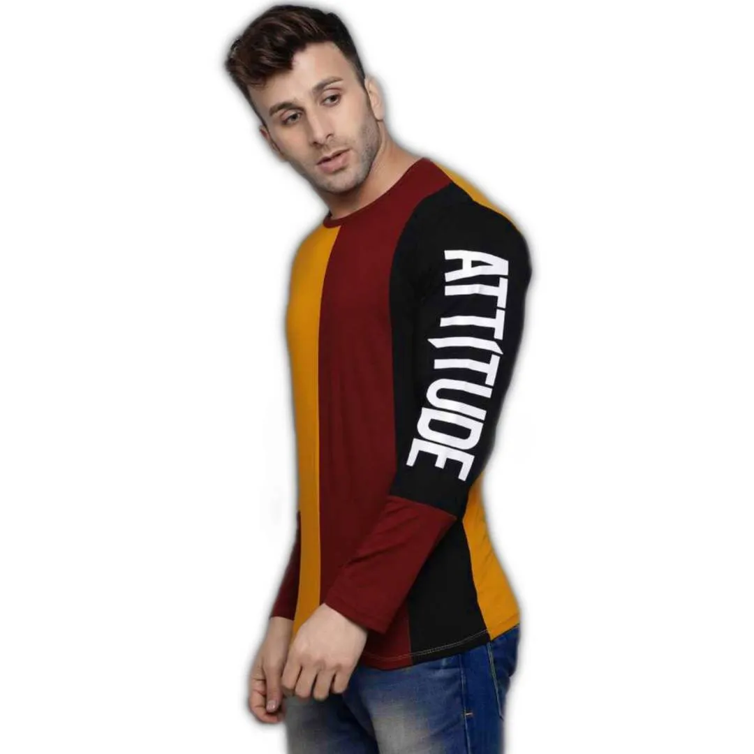 Men's Multicoloured Cotton Blend Colourblocked Round Neck Tees