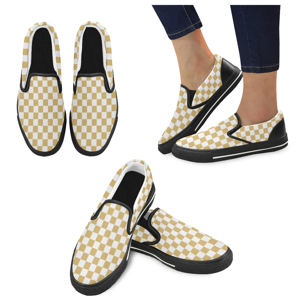 Men's Mustard Checks Print Slip-on Canvas Shoes