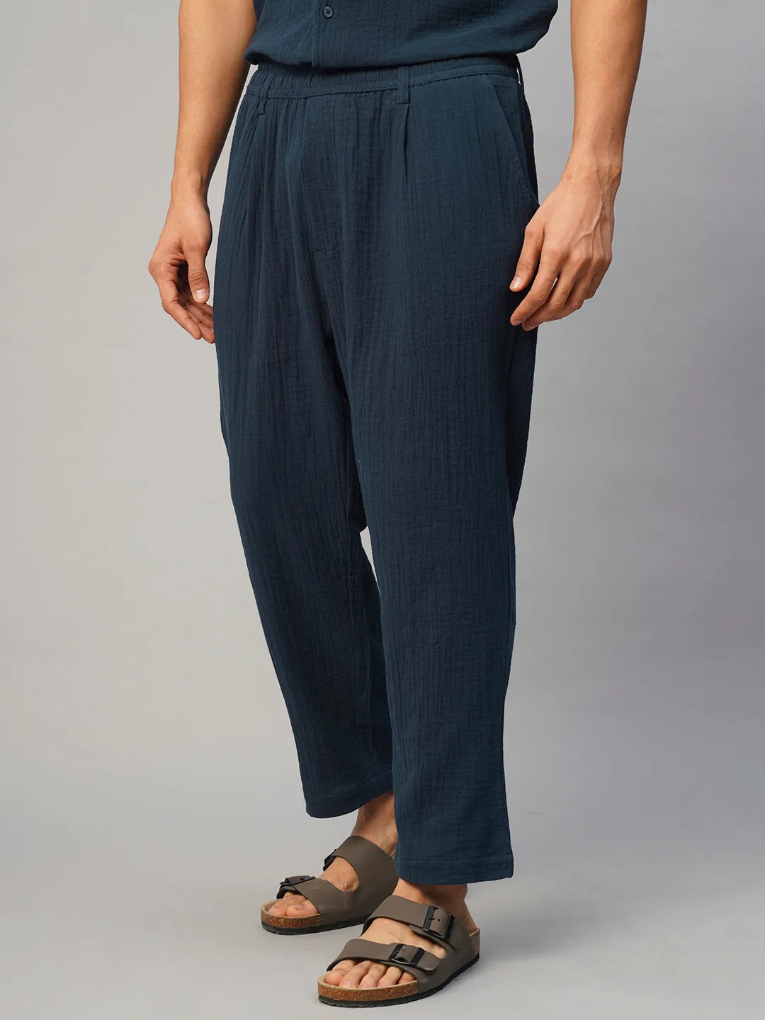 Men's Navy Cotton Loose Fit Pant