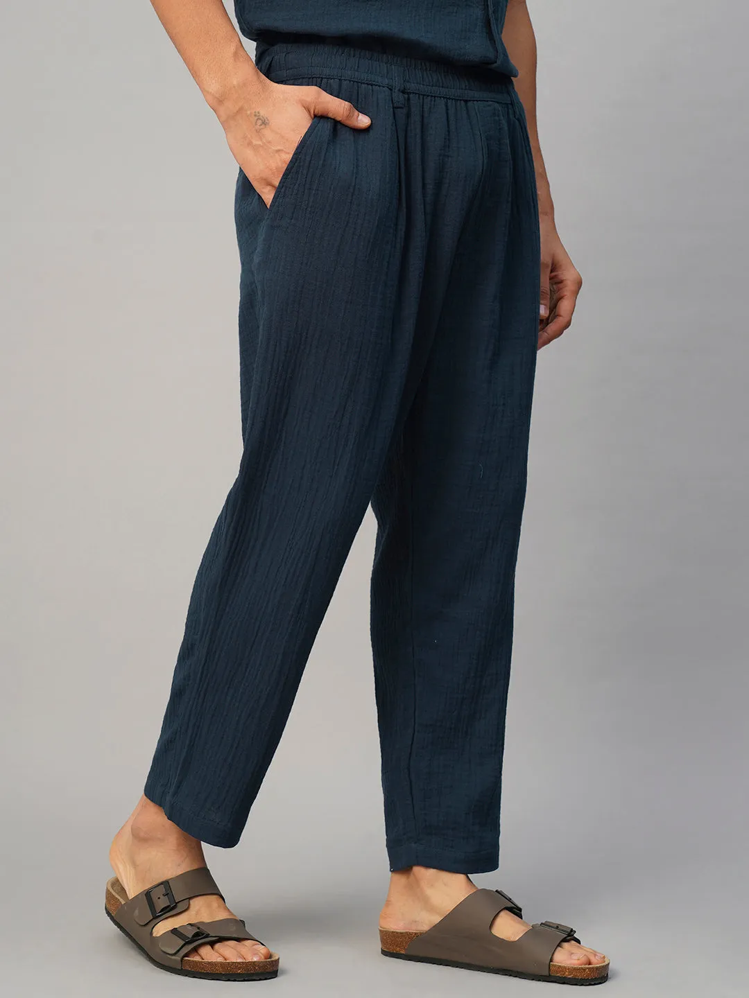 Men's Navy Cotton Loose Fit Pant