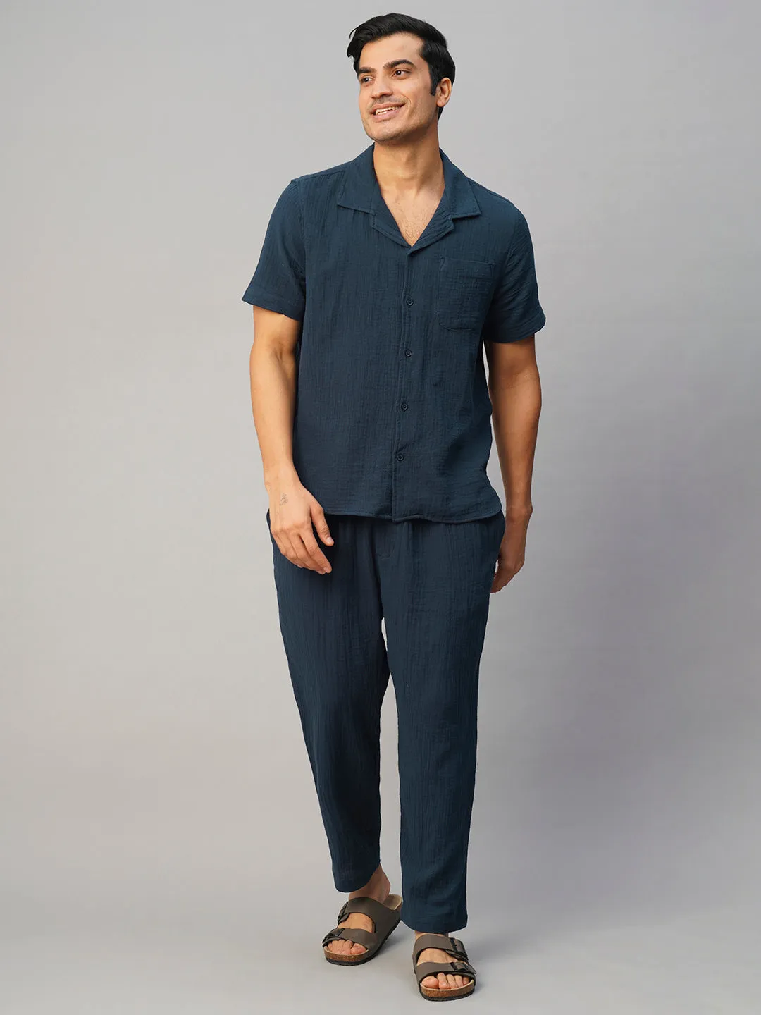 Men's Navy Cotton Loose Fit Pant