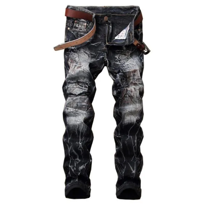 Men's New Motorcycle Jeans Pleated Holes Decorative Denim Pants Men Casual Jeans - MJN0065