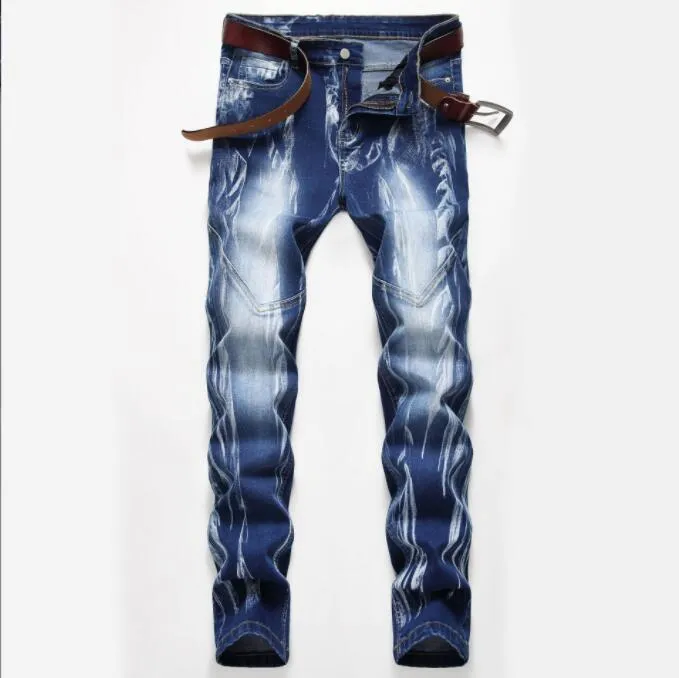 Men's New Motorcycle Jeans Pleated Holes Decorative Denim Pants Men Casual Jeans - MJN0065