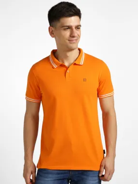 Men's Orange Solid Slim Fit Half Sleeve Cotton Polo T-Shirt