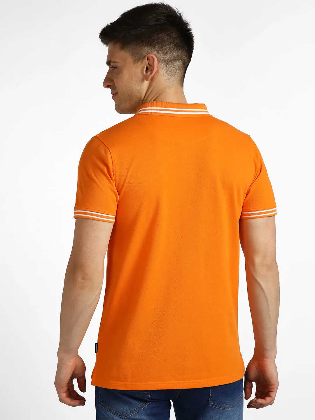 Men's Orange Solid Slim Fit Half Sleeve Cotton Polo T-Shirt