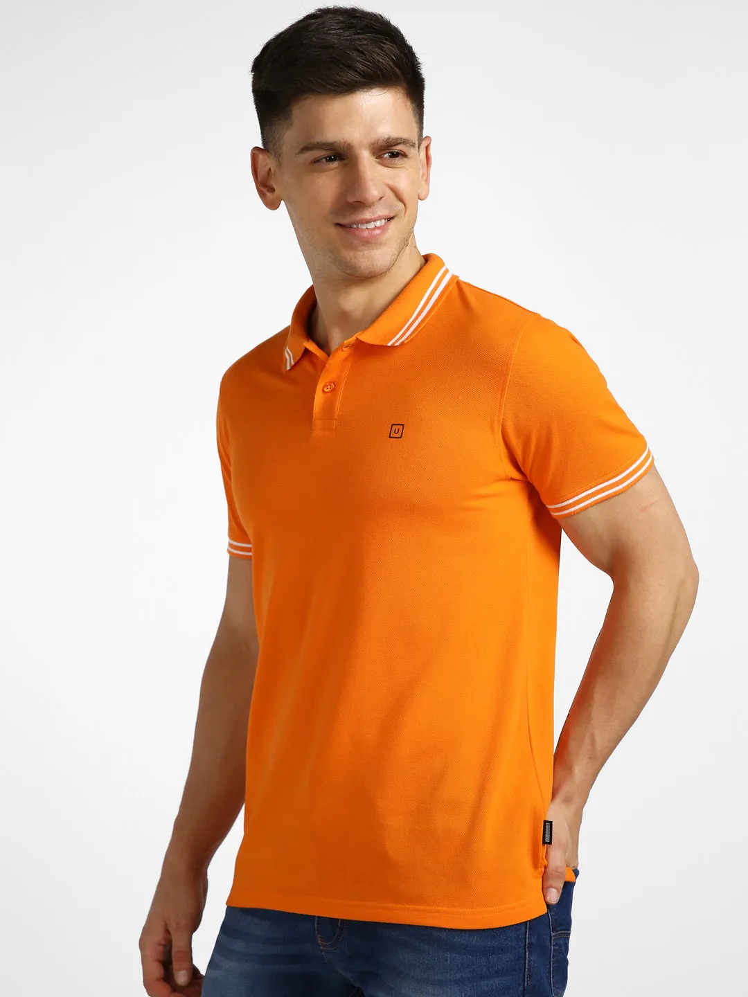 Men's Orange Solid Slim Fit Half Sleeve Cotton Polo T-Shirt