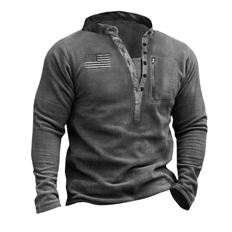 Men's Outdoor Fleece Henley Collar Sports Sweatshirt