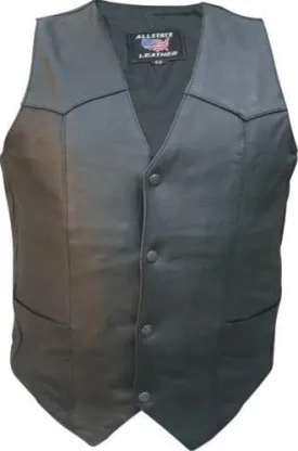 Men's Plain Black Drum Dyed Naked Buffalo Leather Motorcycle Vest