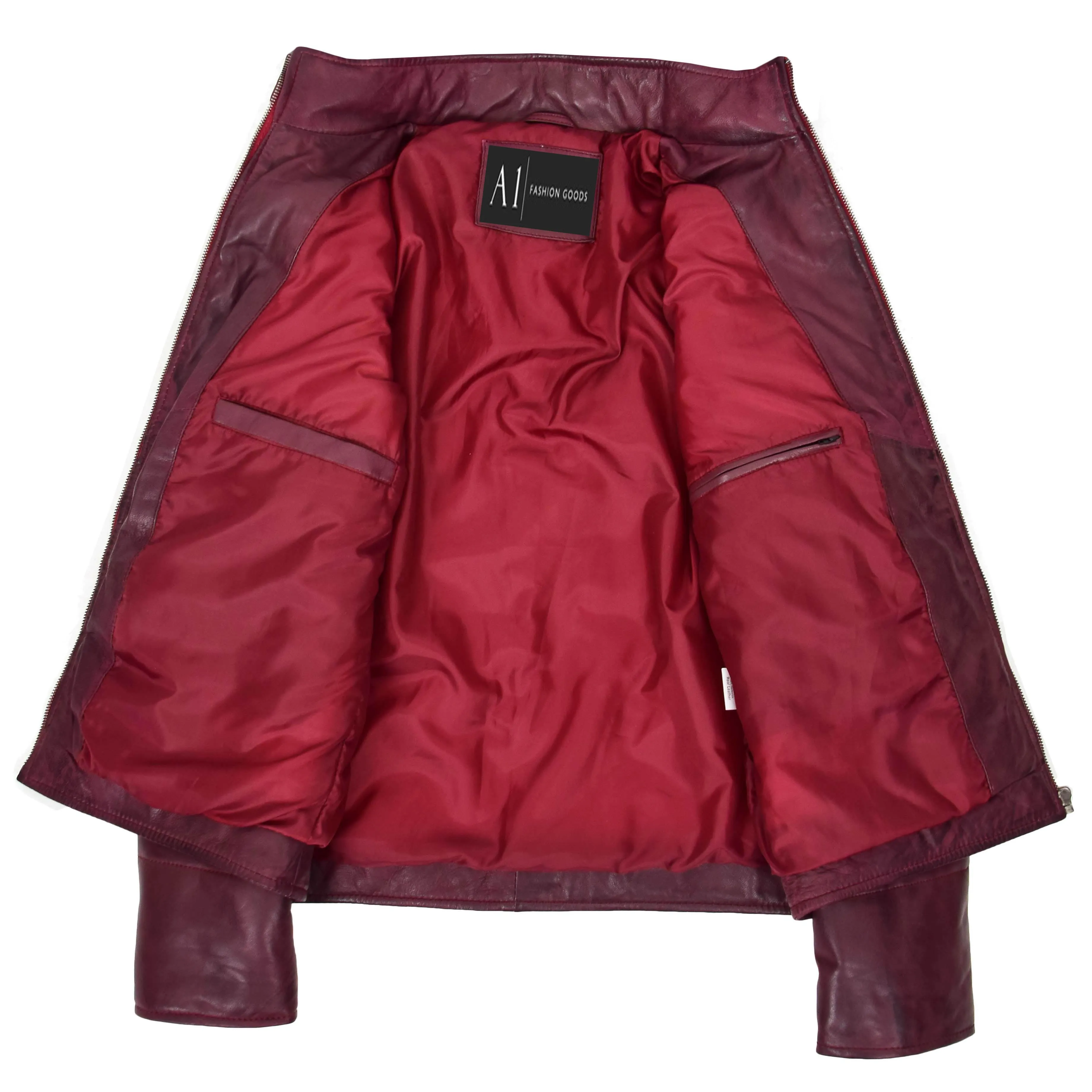 Mens Real Leather Puffer Jacket Fully Padded With Hood DRACO Burgundy