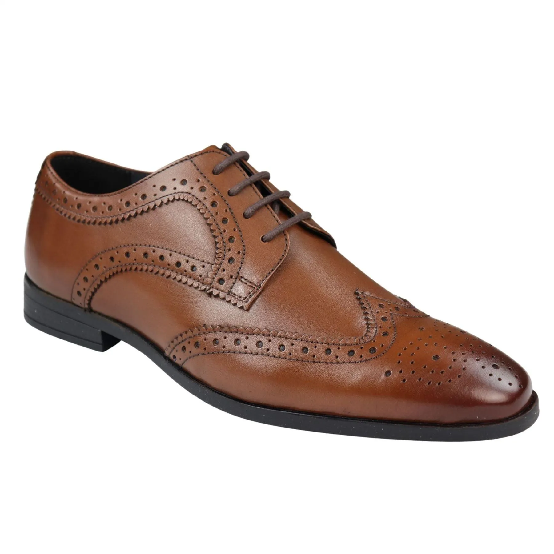 Mens Real Leather Smart Shoes Laced Brogue Shoes Black Brown Classic Gatsby Dress