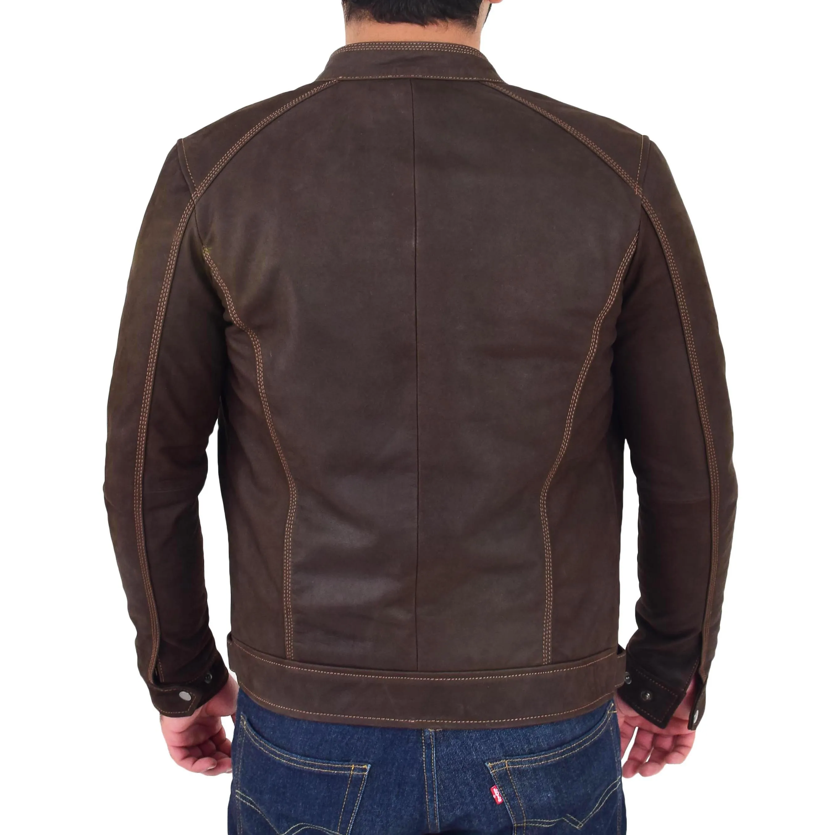 Mens Real Waxed Leather Biker Jacket Captain Brown