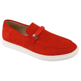 Men's Red Casual Slip-On Shoes Suede Material Loafer By Globe Footwear