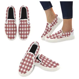 Men's Red Checks Print Slip-on Canvas Shoes