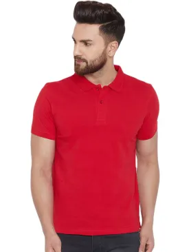 Men's Red Cotton Blend Solid Polos T-Shirt