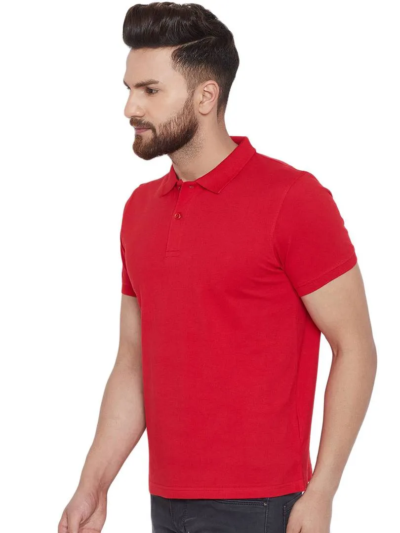 Men's Red Cotton Blend Solid Polos T-Shirt