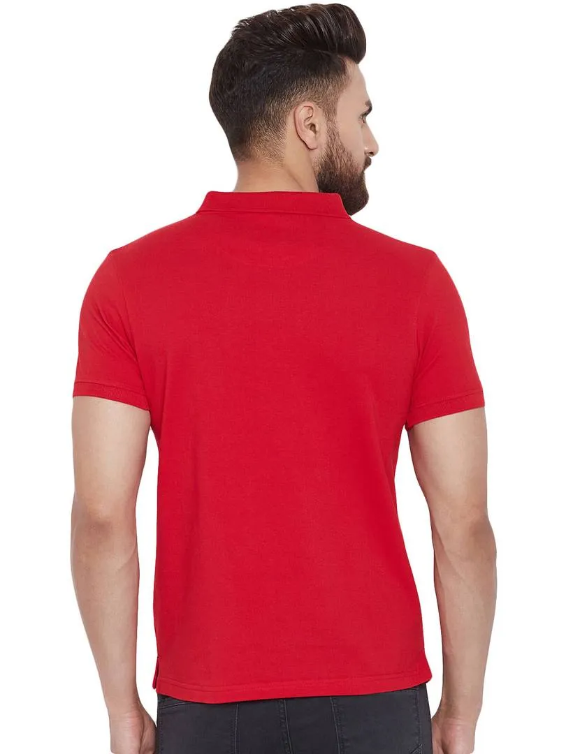 Men's Red Cotton Blend Solid Polos T-Shirt