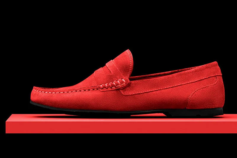 Mens Red Suede Driving Loafers