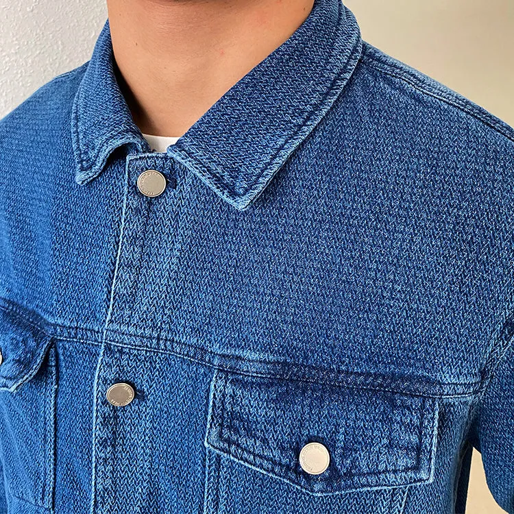 Men's Retro Blue Casual Denim Jacket And Jean