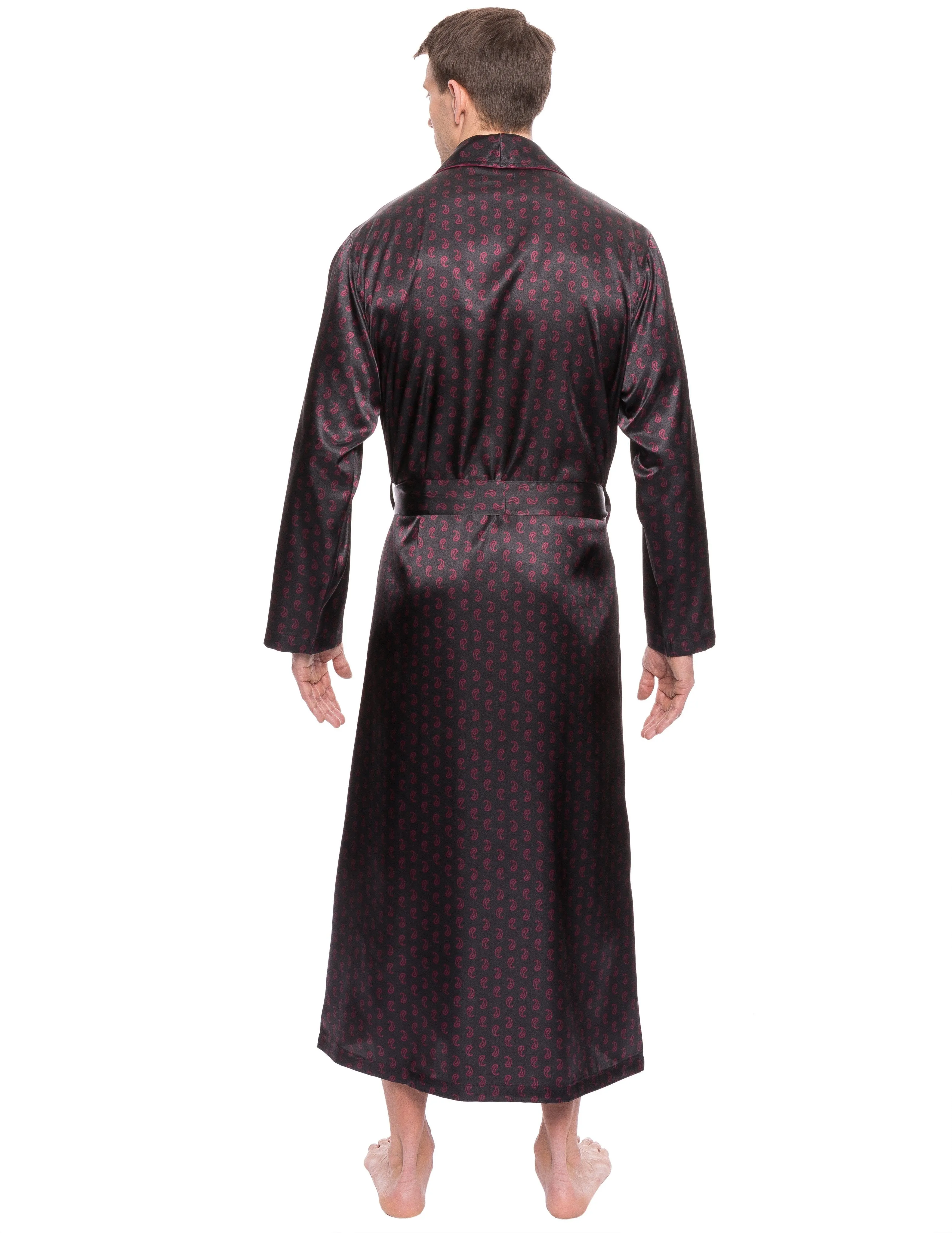 Men's Satin Robe - Paisley Black/Fig