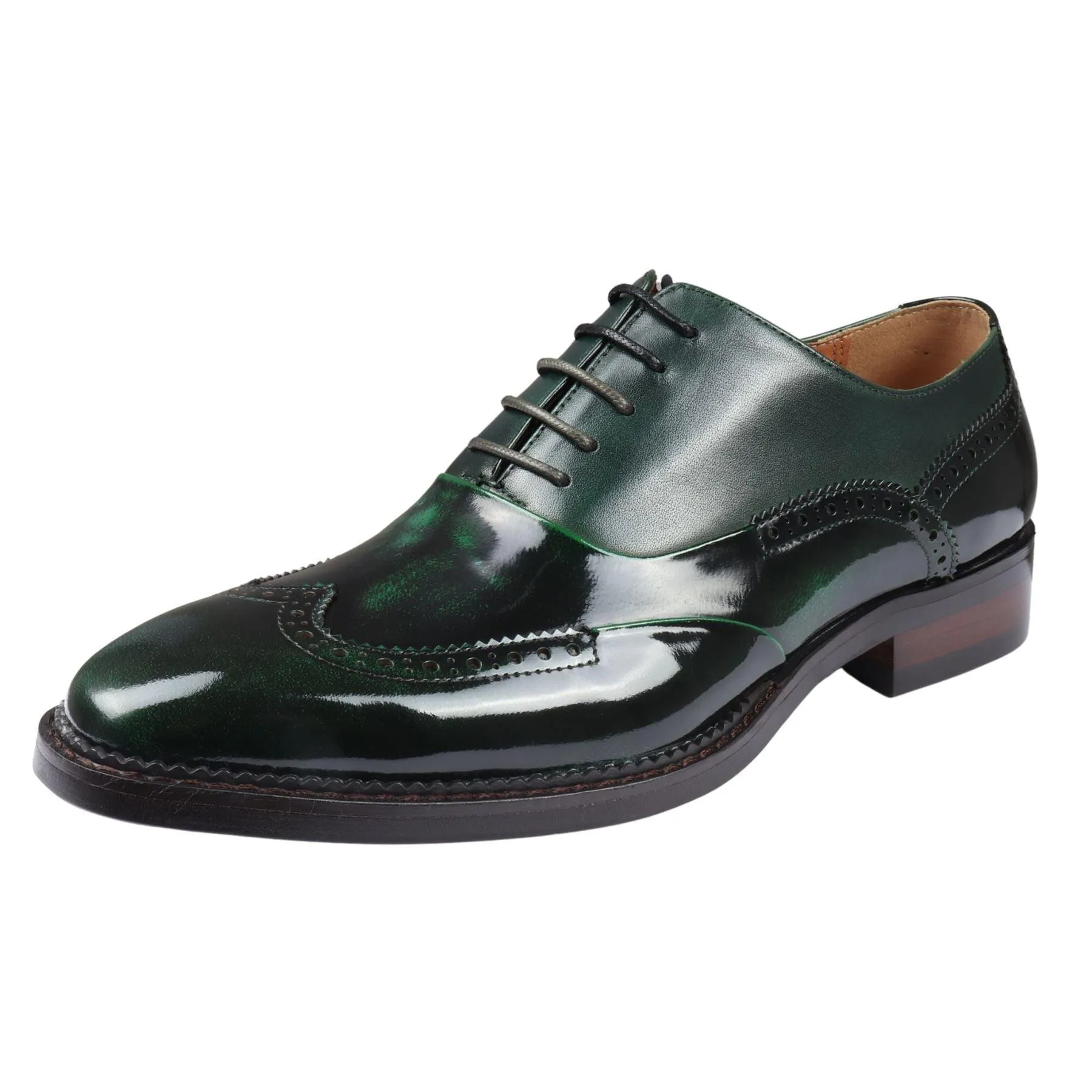 Men's Shoes Green Patent Leather Lace Up Brogue Formal Dress Shoe