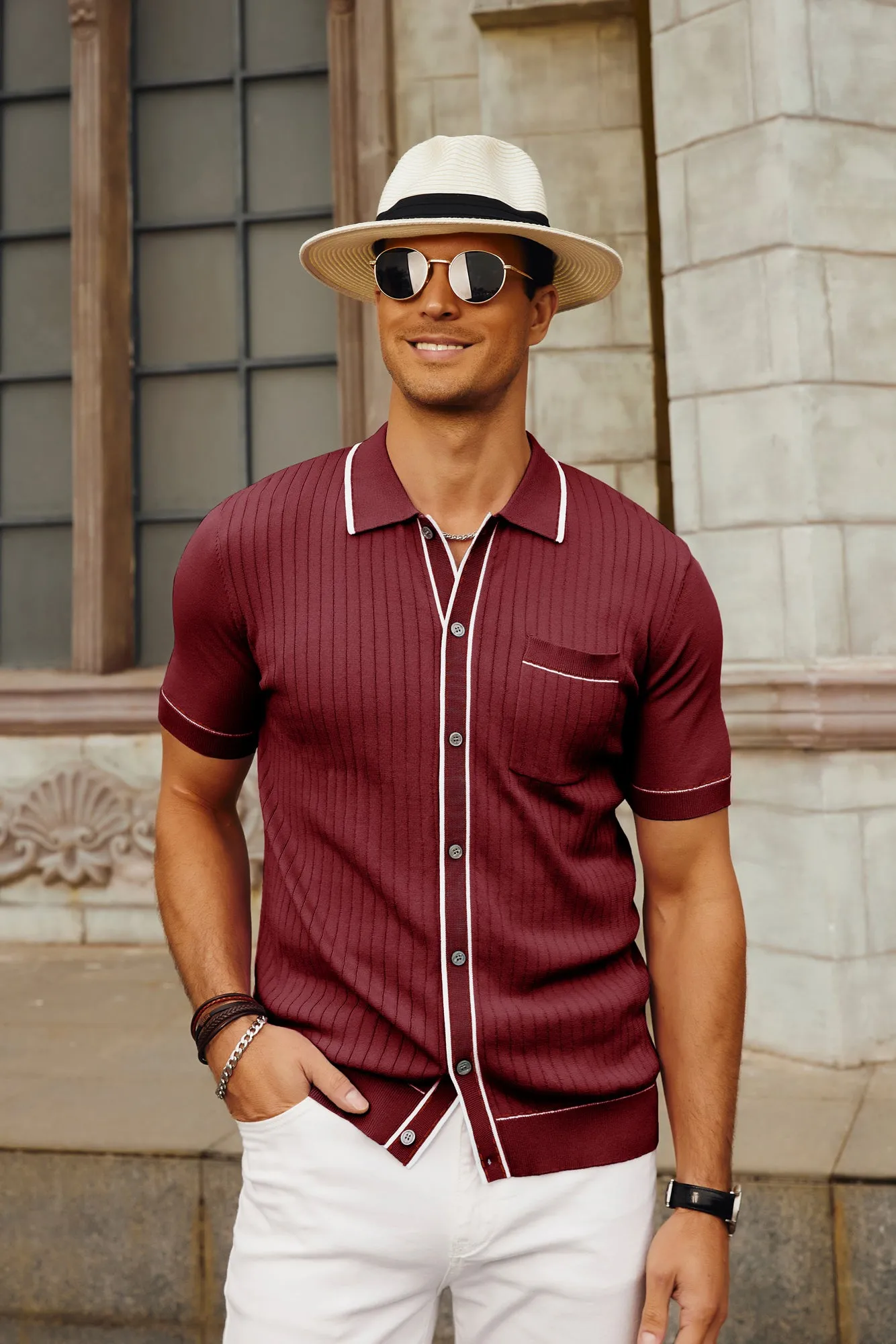 Men's Short Sleeve Knit Polo Cardigans Shirts Vintage Golf Polo Shirt