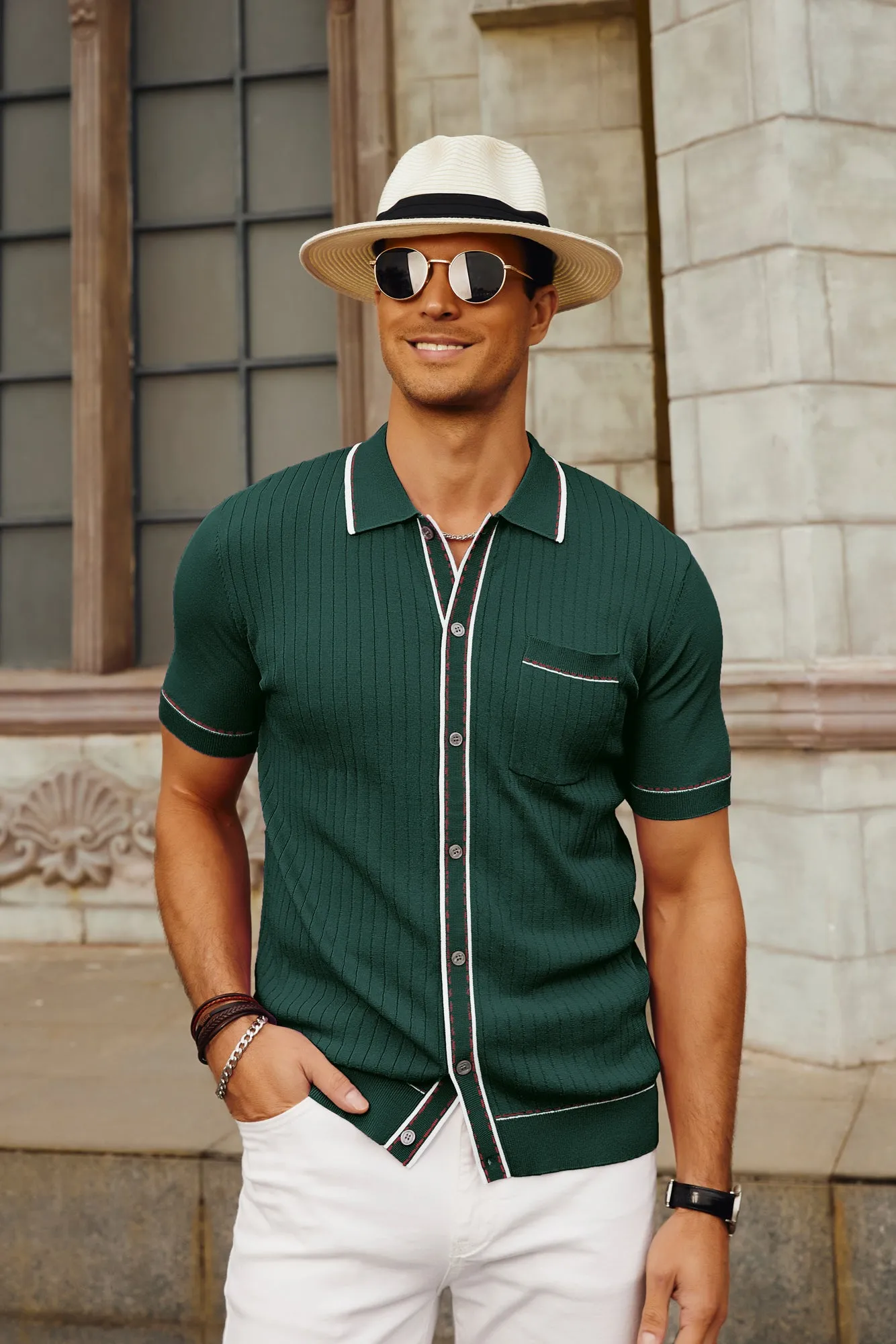 Men's Short Sleeve Knit Polo Cardigans Shirts Vintage Golf Polo Shirt