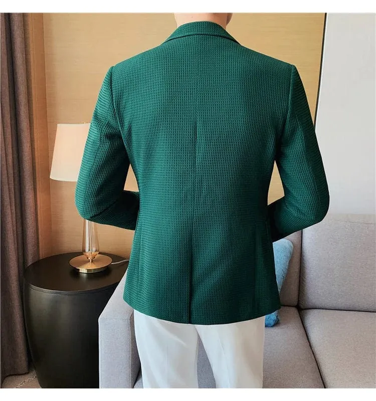 Men's Single Breasted Slim Fit Blazer Waffle Jacket: High-Quality Casual/Formal Suit Coat