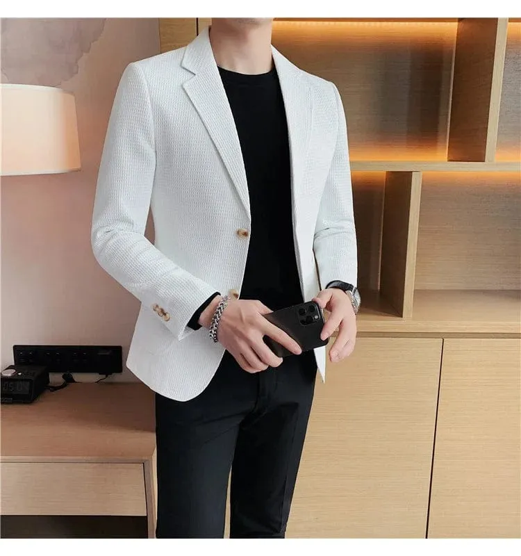 Men's Single Breasted Slim Fit Blazer Waffle Jacket: High-Quality Casual/Formal Suit Coat