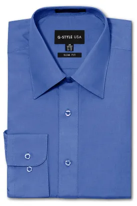 Men's Slim Fit Solid Color Dress Shirt (French Blue)