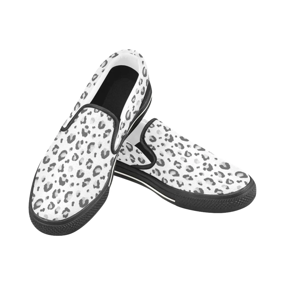 Men's Snow Leopard Print Slip-on Canvas Shoes