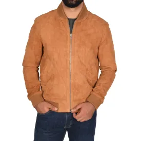 Mens Soft Goat Suede Bomber Varsity Baseball Jacket Blur Tan