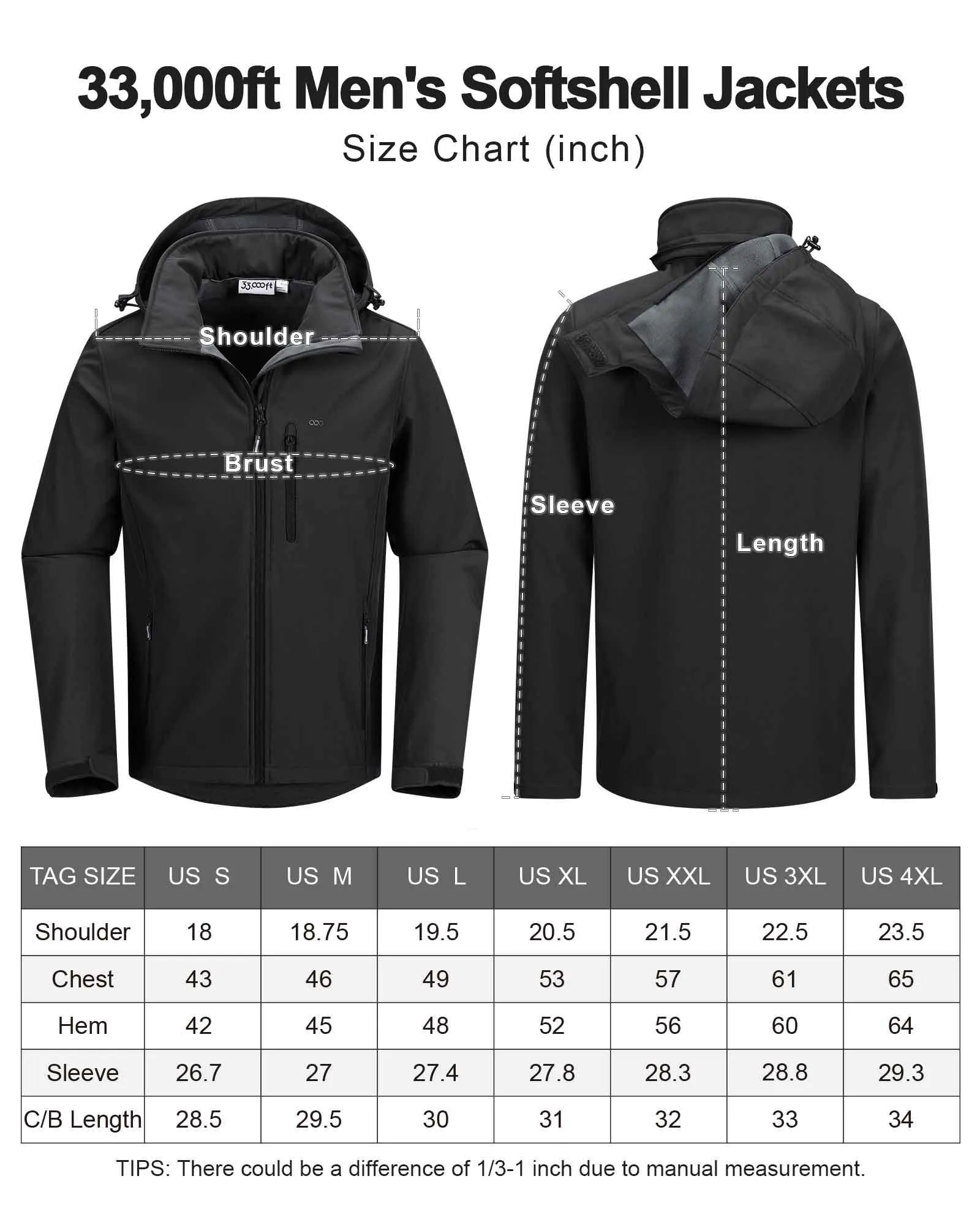 Men's Softshell Jacket with Hood Fleece Lined Windbreaker Lightweight Waterproof Jackets for Hiking