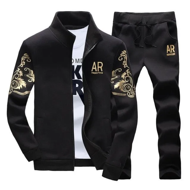 Men's Sportswear Sets 2019 Spring Autumn Male Casual Tracksuit Men 2 Piece Zipper Sweatshirt   Sweatpants Brand Track Suit Set