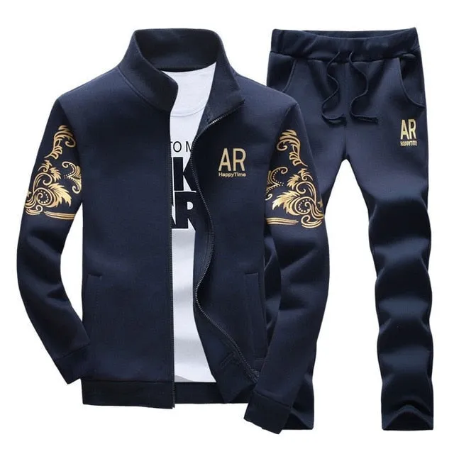 Men's Sportswear Sets 2019 Spring Autumn Male Casual Tracksuit Men 2 Piece Zipper Sweatshirt   Sweatpants Brand Track Suit Set